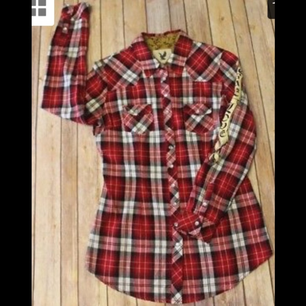 Vintage Havana Red western plaid button down rare
